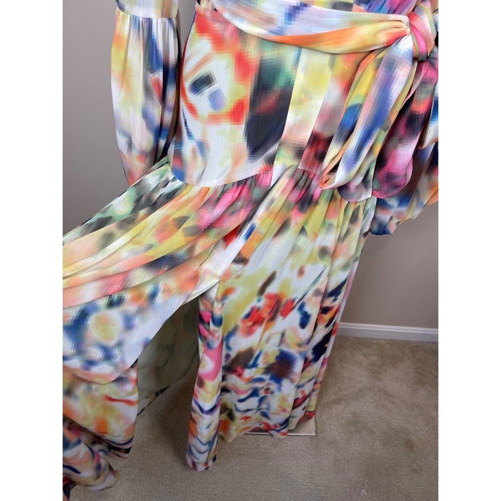 Alexis Becker Iridescent Long Sleeve Belted Plunging V Neckline Maxi Dress Sz S - Picture 8 of 11